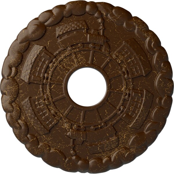 Ekena Millwork Kendall Train Station Medallion (Canopies up to 3 7/8"), 18 1/2"OD x 3 7/8"ID x 1"P, Root Beer CM18KDRBC - main
